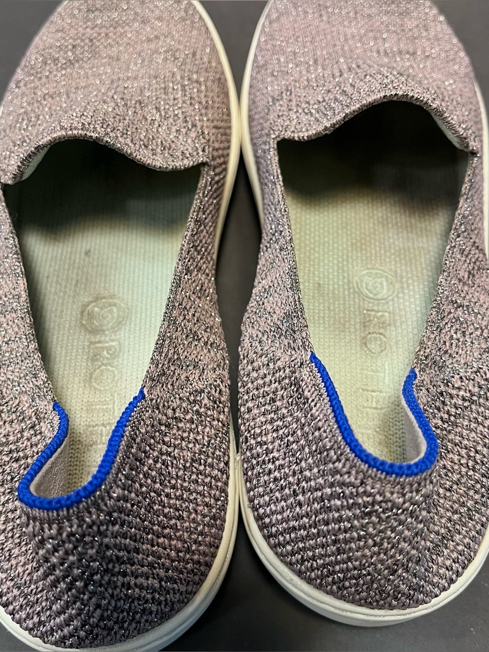 Rothy's The Original Slip On Sneaker Sparkle Women 9 Knit Casual Shoes Gray - Picture 2 of 5